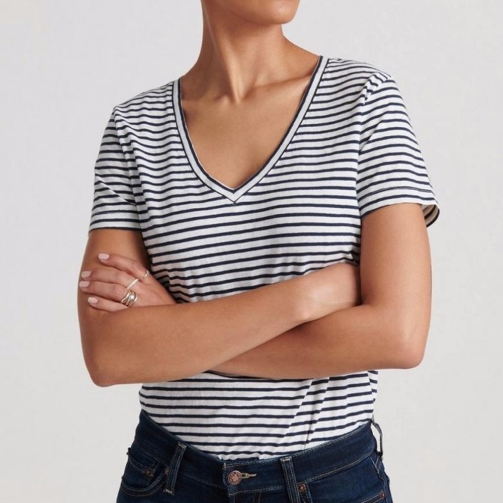 Madewell Blue & White Striped V Neck